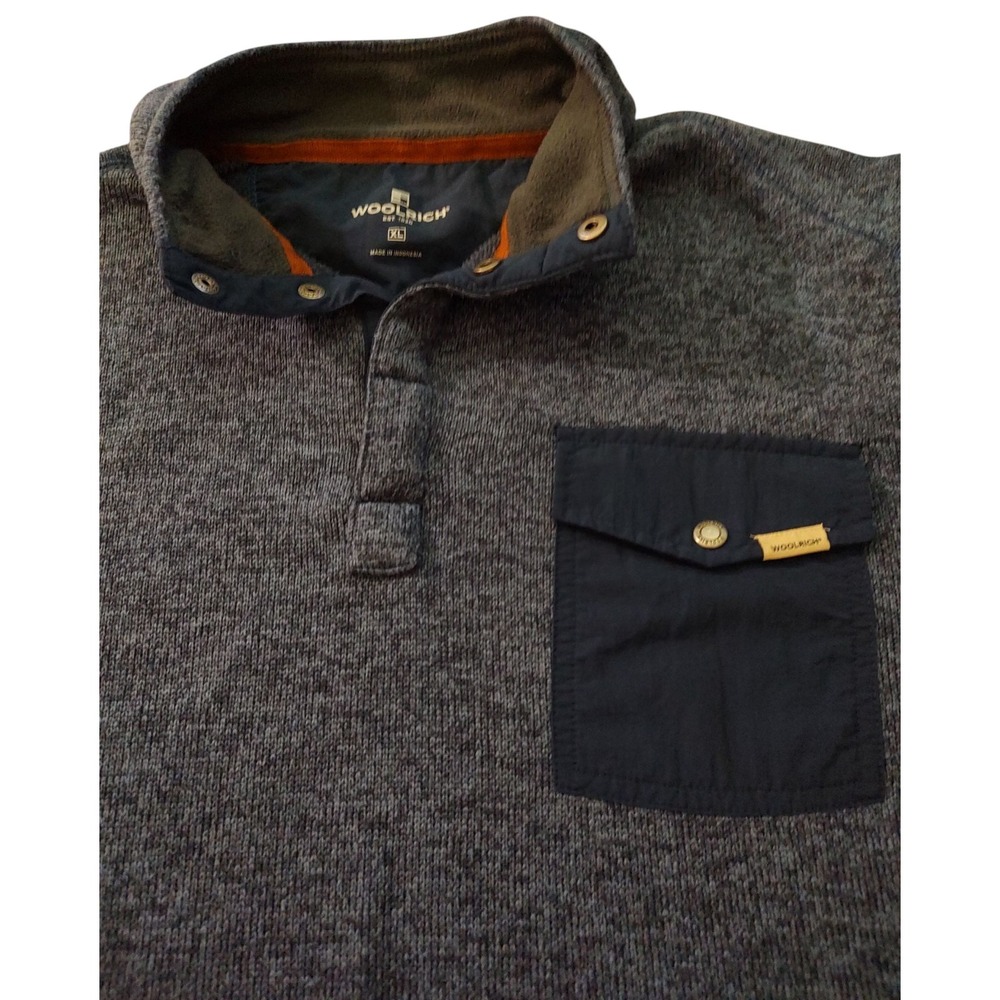 Woolrich Heather Blue Fleece Sweater Pullover Front Pocket Mens Extra‎ Large